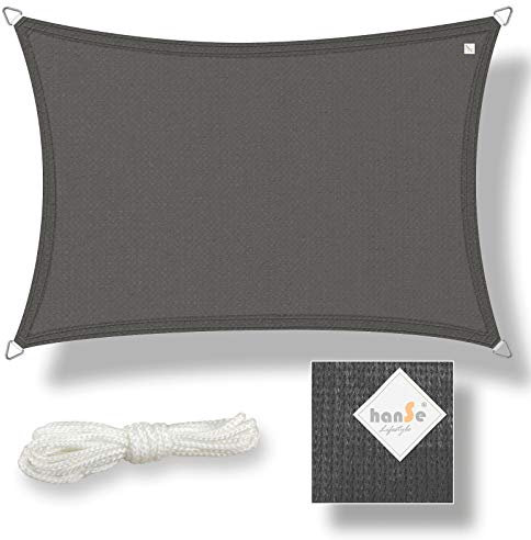 hanSe Sonnensegel rechteckig, Segeltuch Rechteck, 4x5m in Graphit, aus HDPE Gewebe, wetterbeständig mit UV Schutz und Sonnenschutz für Garten, Balkon und Terrasse