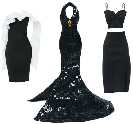 BJDBUS Limited Edition 3 Set Black Doll Wedding Dresses Accessories for 11.5 inch Girl Doll Princess Clothing, Gown, Skirt, Stuffs Add in Wardrobe