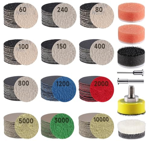 188 Disques De Ponçage 1 Pouce, Papier De Verre GOH DODD Accroche-Boucle 60 À 10000 Grains Humide/Sec Pour Auto, Métal, Verre, Résine, Bois - Avec Pad, Polissage Et Mousses