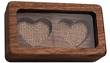Ringbox aus Holz, personalisierte hölzerne Ringbox, Schmuck Aufbewahrungsbox, Doppelherz Hochzeitsring-Schatulle für Hochzeitsantrag Verlobung(Ohne Logo)