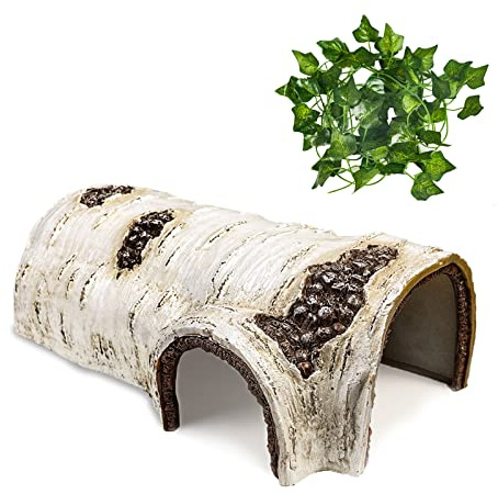 Reptile Hide Caves Simulación Tree Hideout Snake Hide Leopard Gecko Terrario Planta de plástico Hojas Adorno Hábitat Refugio Decoración para Lagarto Ermitaño Cangrejo Araña Rana Anfibios