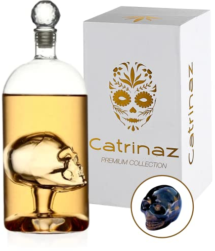 Catrinaz® - Carafe à whisky - Carafe skull decanter - 1L - Carafe à décanter ideal pour whisky, tequila, rhum, mezcal - qualité supérieure - Coffret cadeau