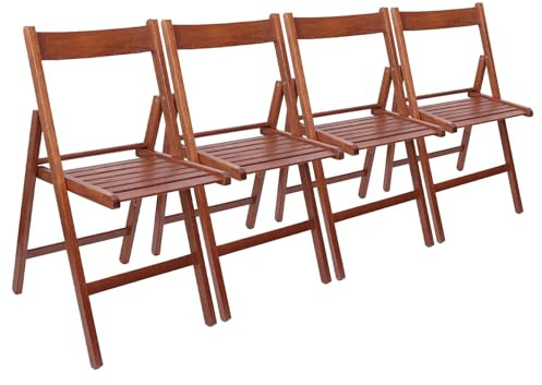 Harbour Housewares Beech Wood Folding Chairs - Walnut - 4x - Wooden Garden Chair Outdoor Seating Deck Seats Lightweight Foldable Dining Patio Furniture