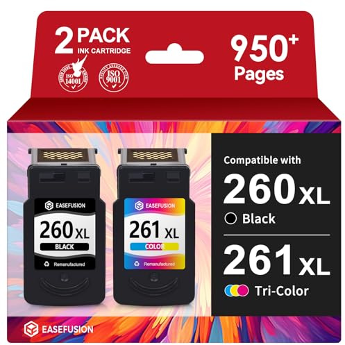EaseFusion 260XL 261XL Replacement for Canon 260 and 261 Ink Cartridges PG-260 CL-261 Compatible with Canon Pixma TS6420a TS6420 TS6400 TR7020a TS5320 TR7000 TS5300 TR7020 Printer Ink Cartridges