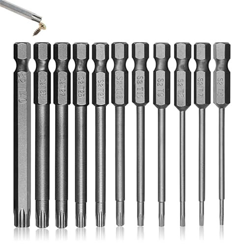 11Pcs 75mm Torx Screwdriver Sets Star Screwdriver Set T6-T40 Torx Bit Set Security Bit Set Security Screwdriver Set Hex Screwdrivers Impact Driver Bits Set