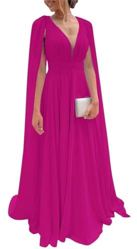 Abiti lunghi da damigella d'onore per matrimonio in chiffon abiti da sposa per le donne abiti da sera formali da sera, Rosa acceso, 54