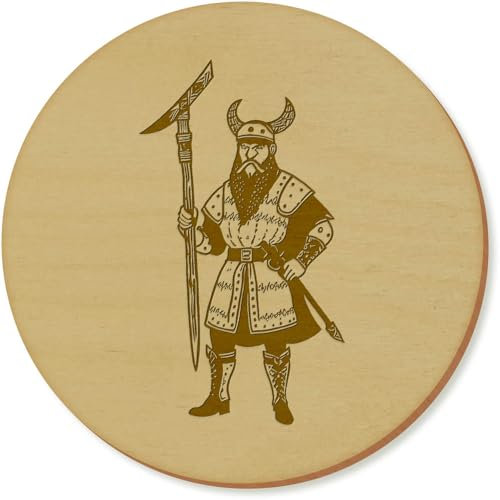 Azeeda 6 x 'Viking Warrior With Battle Axe' 95mm Round Wooden Coasters (CR00210228)