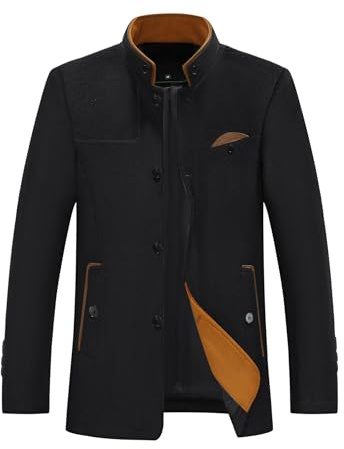 Allthemen Abrigo de lana para hombre corte entallado cuello alto chaqueta de invierno longitud media para negocios y ocio Negro M