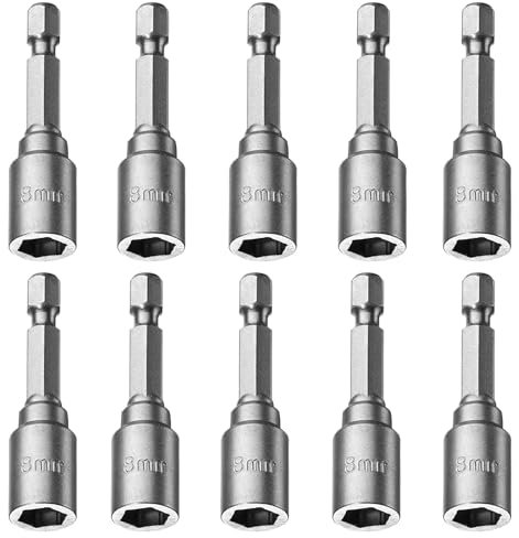 QHKLEW 10 llaves de vaso hexagonales magnéticas, juego de llaves de vaso hexagonales de 8 mm, vástago hexagonal, soporte magnético para destornillador inalámbrico