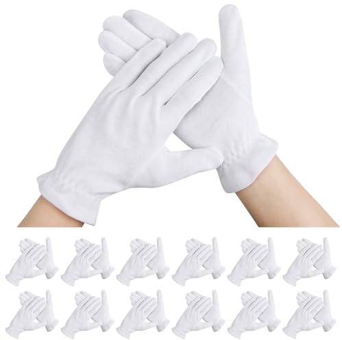 Segbeauty Guantes Algodon, 12 Pares Guantes Hidratantes Manos, Guantes de Algodón para Dermatitis, Guantes Blancos Reutilizable, Guantes para Dormir Durante la Noche Curar Eczema (Xl)