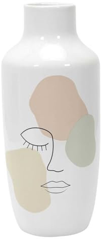 HOME DECO FACTORY - HD9109 Vase en Céramique Poesie Formelle, Design Contemporain, Objet Déco Polyvalent pour Fleurs ou Décoration, H29 cm, Blanc, Rose, Vert, Noir