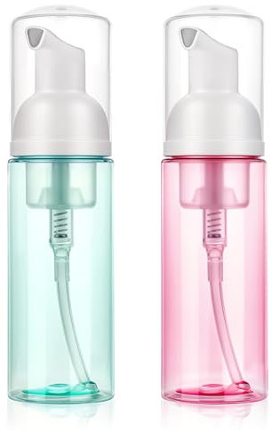Molain Dispenser per schiuma da 60 ml, 2 contenitori da viaggio in plastica trasparente ricaricabili, per sapone per mani, lavaggio viso, shampoo per ciglia, cura della pelle (verde + rosa)