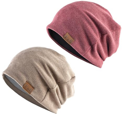 GUTERTOP 2 Stück Bequeme Baumwolle Mütze Herren Damen, Mütze Slouch Beanie Atmungsaktiv Elastisch Damen, Doppellagige Weiche Winddichte Dünne Mütze Damen Herbst für Frühling Herbst und Winter