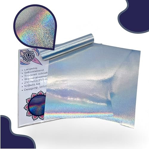EMPOLEO Holografische Plotterfolie selbstklebend – 10 Blatt A4 Stickerpapier – Für kreative DIY-Ideen, individuelle Aufkleber & einzigartige Designs – Bedruckbar & schnelltrocknend (Glitter)