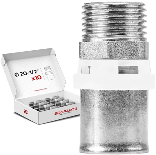 BOOPARTS – 10 st – Pressmuff med utvändig gänga Ø20 mm – 1/2 (12–17 mm) | Multilager rak koppling TH-profil | Professionellt VVS-set i mässing