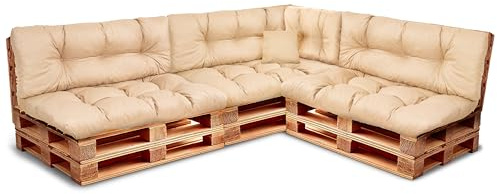 Cojines para palets resistente a las condiciones climáticas – set de 3 cojines de asiento 120x80cm + respaldo 120x40 y 60x40 40x40 – cojin palet relleno de espuma granulada - a la terraza del jardín