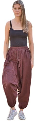 JUNKIRI Pantaloni Harem Estivi Unisex semplici e Larghi, in Vita Elastica, in Cotone colorato Ali Baba Aladdin (IT, Testo, Taglia Unica, Regular, Regular, Marrone)