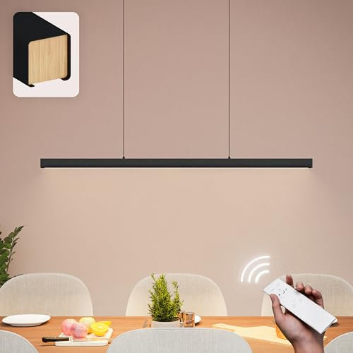MATO LED Pendelleuchte Esstisch Höhenverstellbar Schwarz - Lichtfarbe stufenlos einstellbar & dimmbar per Fernbedienung - 120cm Länge - Esstischlampe hängend, Esszimmerlampe, Hängelampe Esszimmer