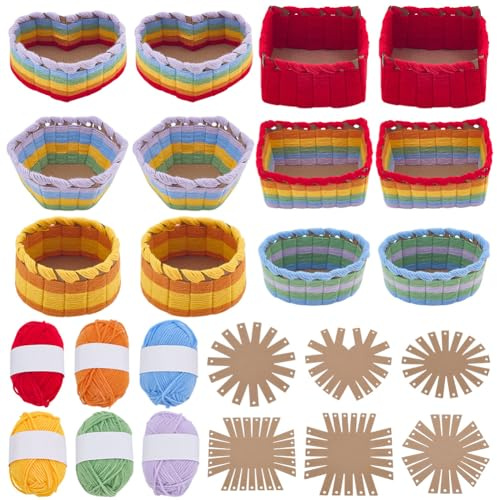 FREEBLOSS 12 Set Basket Weaving Kit Yarn Basket Making Kit Creative Woven Bowl Suitable for Kids Arts and Crafts Projects with Instriction Easter Basket Activities for Easter 6 Shapes of Template