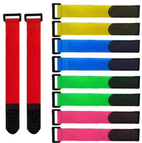 QitinDasen 20 Piezas 20 X 2 cm Nailon Cables Bridas Set, Correas de Cable Reutilizables, Tiras de Cable Ajustables, Ataduras de Cable Multiusos con Gancho y Bucle (Rojo Amarillo Azul Verde Rosa)