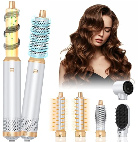 HyAdierTech Cepillo Secador de Pelo Air Styler 5 en 1, Cepillo de Aire Caliente, Secador Moldeador, Iones Negativos Rizador, Desmontable, 3 Temperaturas, 5 Accesorios, para Seca Alisa Volumen