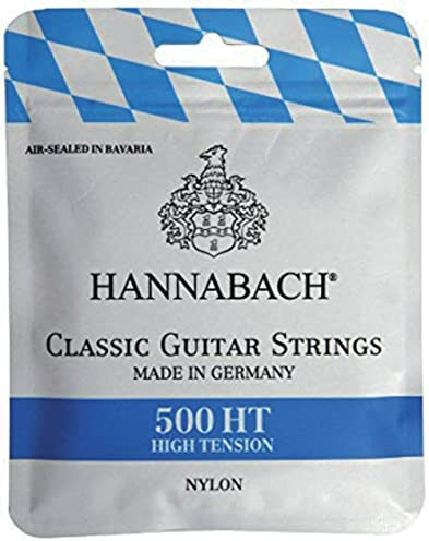 Hannabach corde per chitarra classica Serie 500 High Tension, corde cantini: nylon trasparente, bassi: anima in nylon rivestita di filo di rame argentato - set - 500HT