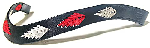 Equipride Argentinien Polo Stirnband für Zaumzeug bestickt Gaucho Blatt rot/weiß (schwarzes Leder, Cob (38,1 cm)