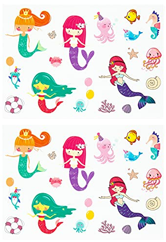 Oblique Unique® Meerjungfrau Sticker Set 36 Stück farbenfrohe Aufkleber mit Unterwasserwelt Motiven Seepferdchen Krake Fische UVM. zum Basteln Spielen