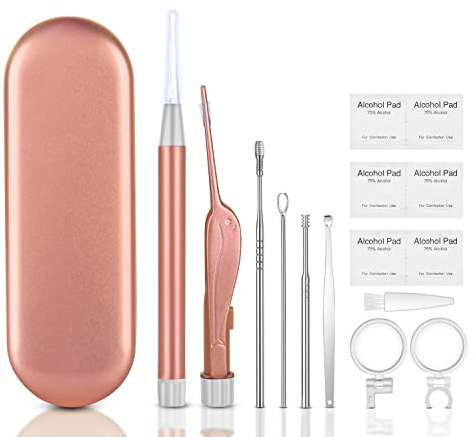 Vicloon Ohrenreiniger, 15-teiliger LED-Taschenlampe Ohrstöpsel Ohrreiniger mit Licht Ohrlöffel Edelstahl Ohrreiniger Set für Baby Kinder Erwachsene