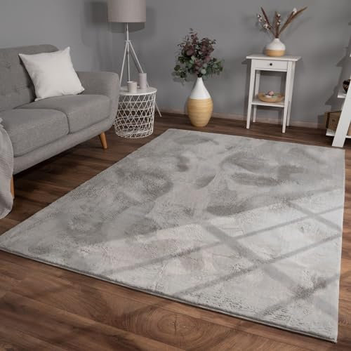 TT Home Wohnzimmer Teppich Hochflor Langflor Kunstfell Weich Modern Unifarben Flauschig, Farbe: Grau, Größe:140x200 cm