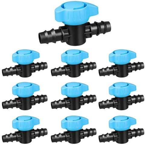 UCLEVER 10pcs Drip Irrigation Barbed Ball Valve 16mm for 1/2 and 5/8 Inch Tubing (.570 to .620 ID) Barb Shut-Off Coupling Valve