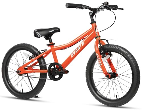 AVASTA Bilbo 20 Inch Kids Bike for Boys Girls 6 7 8 9 10 Years Old, Retro Style High Carbon Steel Bicycle with Adjustable Handlebars and Seat, Dual V-Brakes,Semi-Chain Guard, Kickstand, Orange