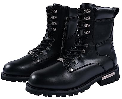 RiderVibe Men's Boot Motorcycle Combat Boot PU Leather Casual Boots Waterproof Ankle Biker Boots with Zipper