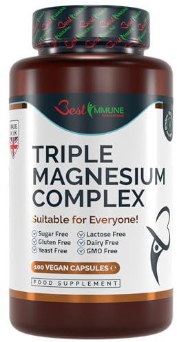 Best Immune Natural Complejo Triple de Magnesio con la potencia ideal Proporciones perfectas 100 Cápsulas Veganas de Alta Biodisponibilidad