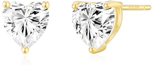 Geelein 14K gold-plated Stud Earrings 925 Sterling Silver Post Earrings Heart Love Cubic Zirconia Stud Earrings Small Cute for Women