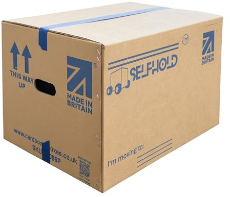 SelfHold 10 Double Wall Cardboard Moving House Boxes Large 58cm x 42cm x 35cm (23 x 17 x 14) Removal Packing Boxes For Moving House With Printed Room Checklist & Carry Handles | Made in Britain