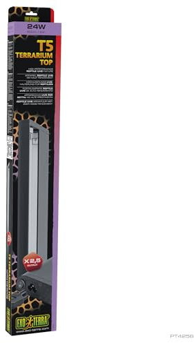 Exo Terra T5 Reptile UVB Fixture 60cm 24W, High‑Output Reptile UVB Light for Terrariums, Compact Reptile UVB Lighting System for Lizards, Turtles & Amphibians