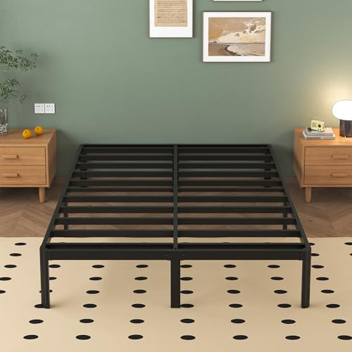 Lutown-Teen Cadre de Lit en Métal 140x190 cm - Lit Metal Double sur Pieds Ronds, Structure à Lattes Métalliques - Hauteur 36 cm,Noir