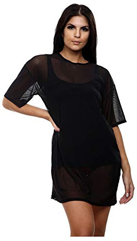 Hamishkane® Oversized T Shirts for Women Short Sleeve Fishnet Sheer Mesh Tops for Women, Soft & Stretchy Longline Summer Tops, Stylish Summer Women's T-Shirts