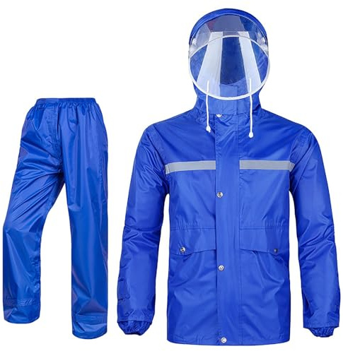 Adult Rain Suit Waterproof Jacket & Trouser Suit Hi-vis Work Raincoat Unisex Durable Rain Jacket Outdoor Motorcycle Hooded Rainwear