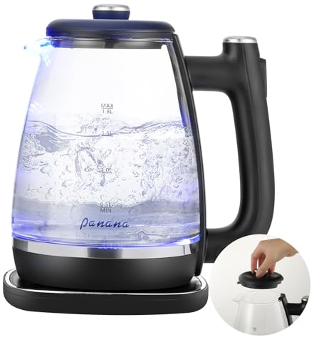 Panana 1.8L Electric Kettle Glass Kettle Cordless Rapid Boiler Kettle, 1800W Auto Shut Off and Boil Dry Protection, Illuminating Type, BPA Free