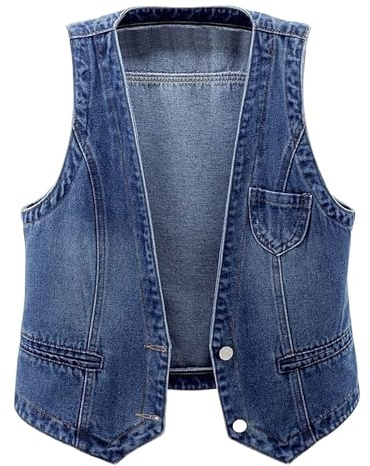 Veste En Jean Femme Courte Sans Manches Tailleur Serré Minceur Denim Épais Qualité Coutures Fines Ourlet Micro-Fronçé Design Uni Sexuel Idéal Tenues Quotidiennes Sorties Décontractées Mode Tendance