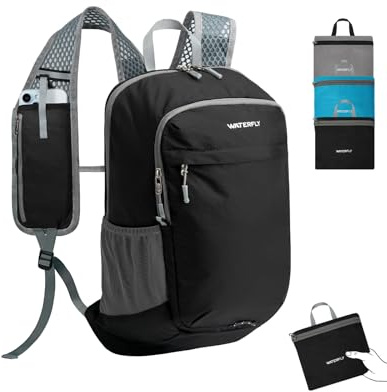 WATERFLY Faltbarer Rucksack Klein Ultraleicht: 15L Wanderrucksack Leicht Tagesrucksack Packable Daypack Sportliche Outdoor Backpack für Herren Damen Wandern Fahrrad Travel