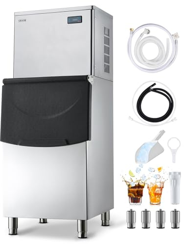 VEVOR Machine à Glaçons Commerciale Autonettoyante, Rendement 204 kg/24 h, avec Bac de Stockage en Acier Inoxydable de 113 kg et Écran Tactile, pour Bar, Café, Restaurant, Hôtel, Débit de Boissons