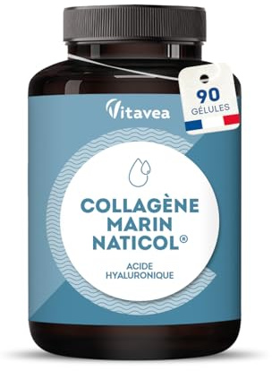 Collagène Marin Breveté Naticol® 800 mg + Acide Hyaluronique & Vitamine C - 1 mois - Peau, Os & Cartilages - 90 Gélules - Sans Gluten - Fabriqué en France - Vitavea