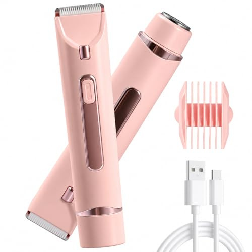 Depiladora Eléctrica Mujer 2 en 1, Afeitadora Eléctrica Mujer IPX7, Rasuradora Mujer Zona Íntima y Bikini, Recortadora Eléctrica Mujer USB para Cara Axilas Piernas Brazos Piel Sensible