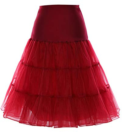 Boolavard - Enaguas estilo rockabilly años 1950, 66,04 cm, tutú, rojo, negro, blanco, azul, rosa, borgoña, S-M