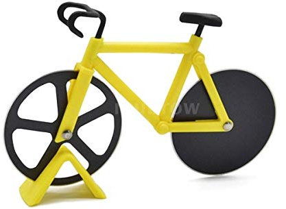 Novelty Pizza Cutter Wheel Double Stainless Steel Funny Pizza Cutter with Plastic Biclycle Holder Professional Kitchen Aid Pizza Cutter,Sharp and Easy to Clean Slicer (Yellow)