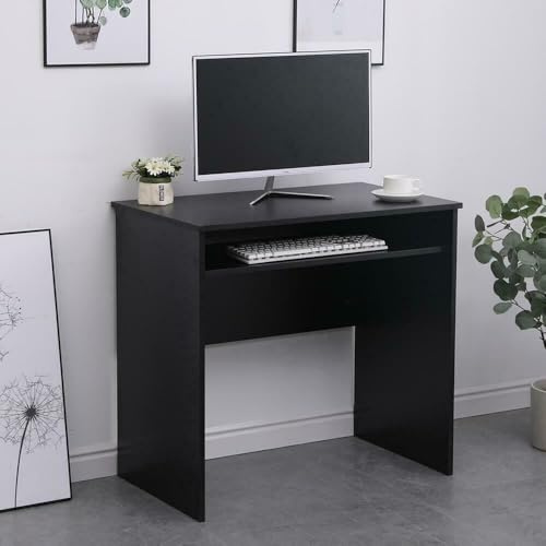 Home Source Compact Computer Office Desk PC Laptop Table, Study Gaming, Black, 80cm