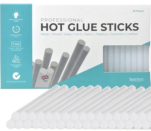 Professional Hot Glue Sticks by Smith’s® | 7mm x 100mm | 50 Pack | Grade A+ Clear Glue Gun Refills | Environmentally Safe EVA Resin | RoHS Certified | Fits 99.9% of Glue Guns | Perfect for Most Uses